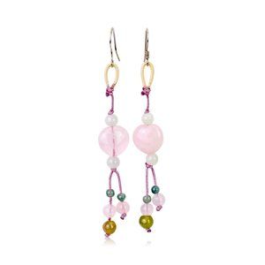 Heavenly Rose Quartz Heart Gemstone Earrings